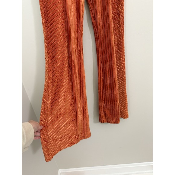 Free People Penny Pull-On Velvet Pants Size Small Orange High Rise Flare - Picture 4 of 10